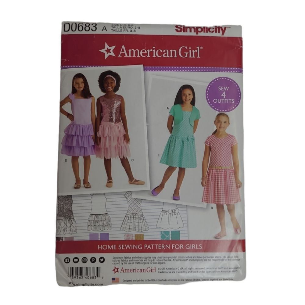 AMERICAN GIRL Simplicity sewing pattern D0683 kids dresses 3-8